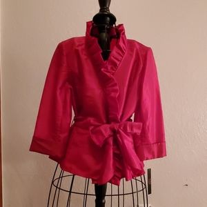 Alex Marie Red Satin Wrap Front Blouse M petite